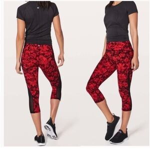 Lululemon Train Times Crop *21" Leggings Carmine True Red Black / Black